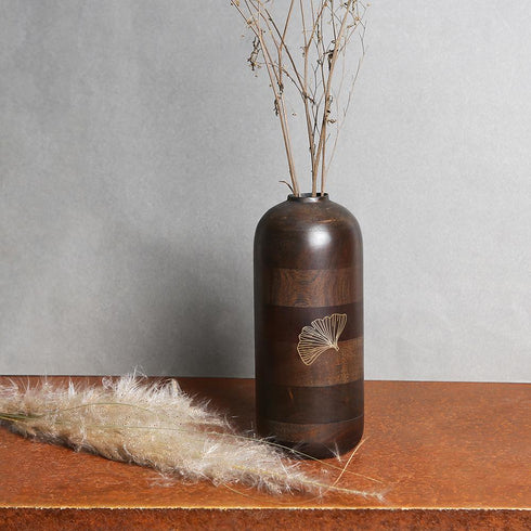 Wooden Vase with Brass Detailing